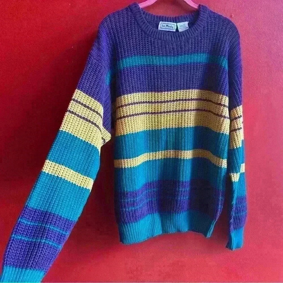Vintage 90's thick knit pullover bright stripe sweater size Medium - Picture 3 of 7